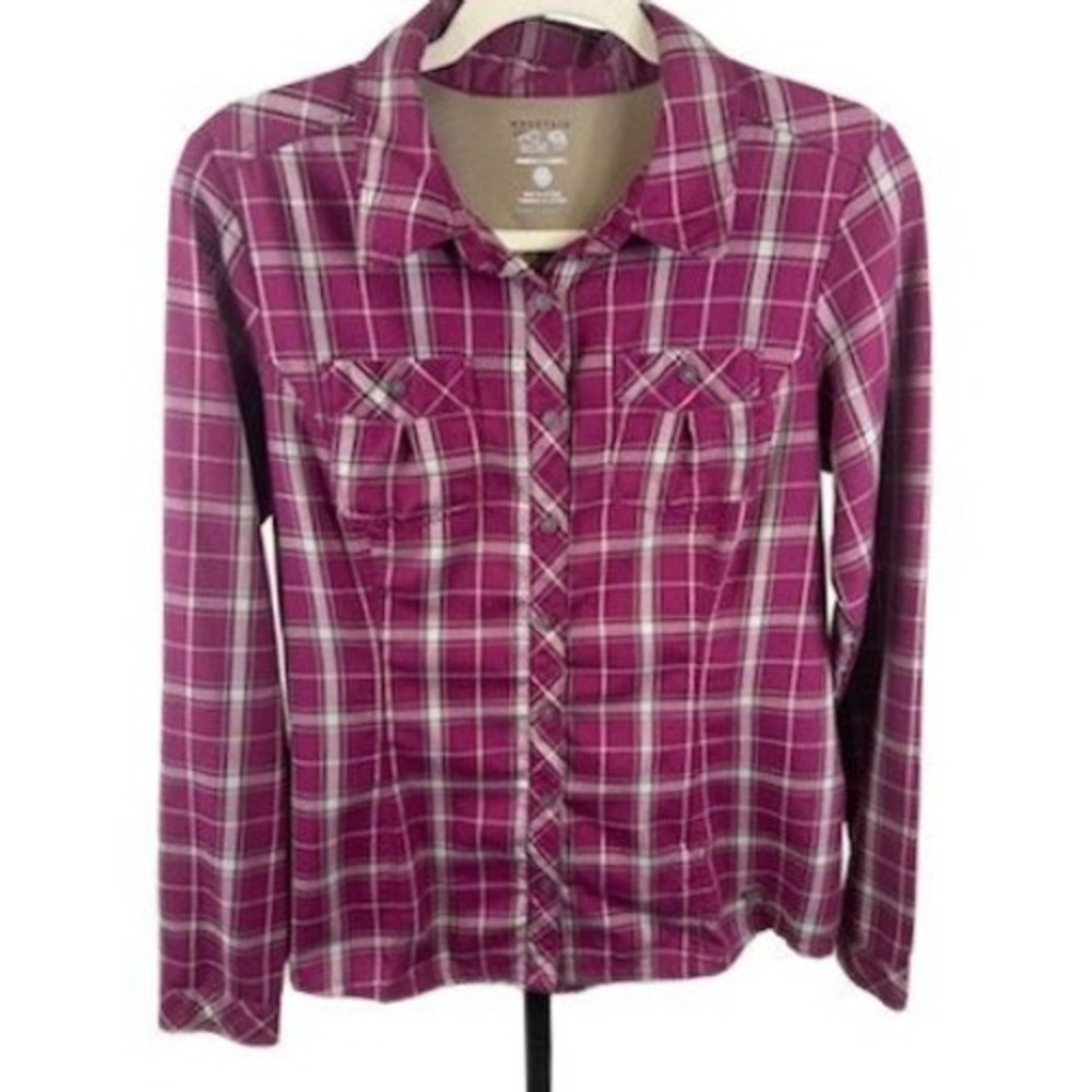 Mountain Hardwear Top Women's Size 6 Purple Plaid Long Sleeve Button Shirt